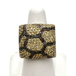 925 J Ring Sterling Silver Snake Skin Patern Vintage Chunky Square Modernist 7